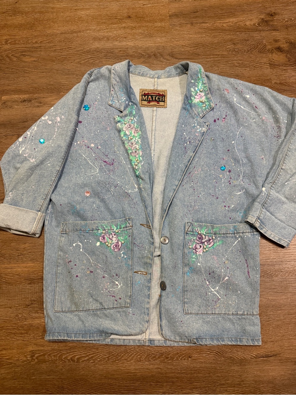 Vintage Hand Painted Horse Denim Blazer Wearable Art Oversized Western Jacket